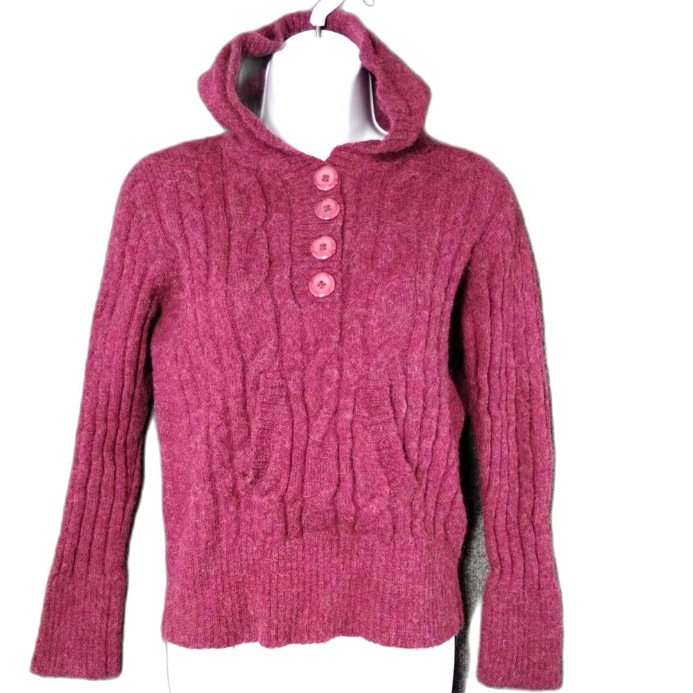 Alpaca Sweater Size S Plum Long Sleeve Hoodie Henley Old Money Classic Preppy